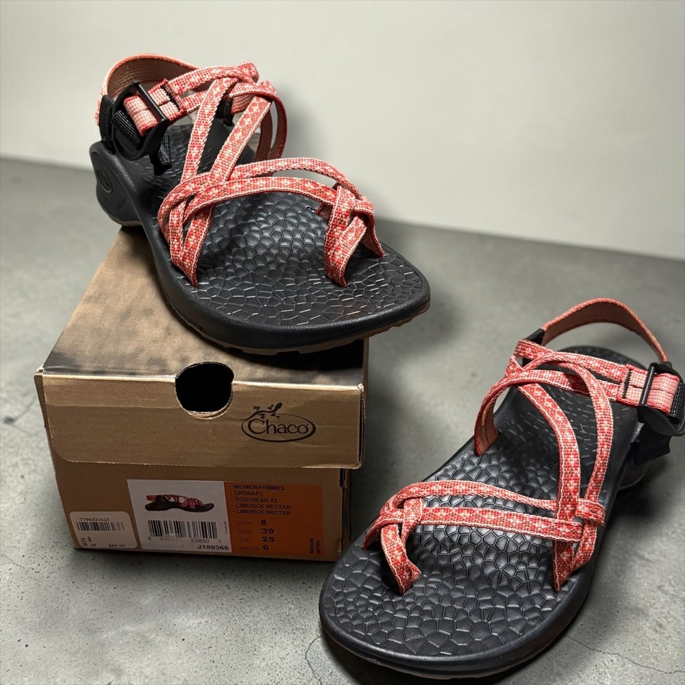 Chaco Updraft EcoTread X2 Sandals Limerick Nectar Red Strappy Women 8 J199366